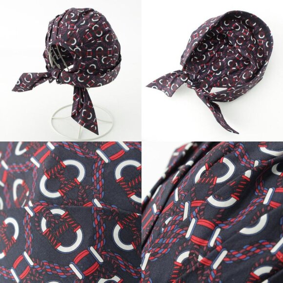 Hermes Raffia Cotton Gemini Hat Cap Navy main image 5